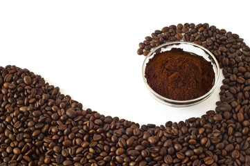 coffee beans and ground coffee