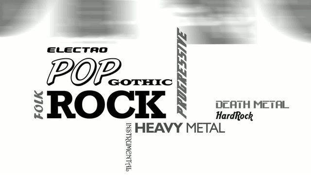 Black and white rock tag cloud animation