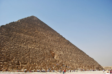 Wide angled view of the Great Pyramid of Giza, Egypt.