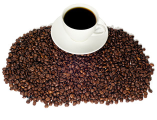 Cup of Coffee on coffee beans