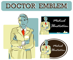 Closeup Portrait of a male doctor with abstract and school desk