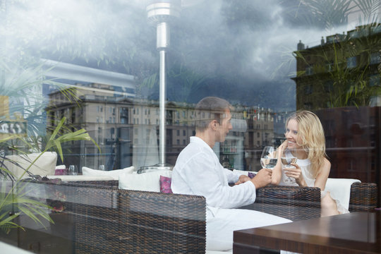 Loving Couple At Restaurant