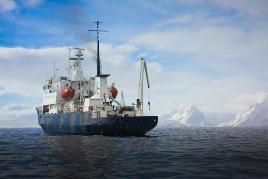 Big ship in Antarctica