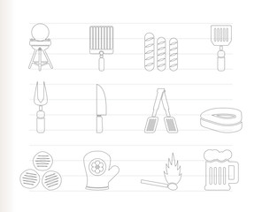 picnic, barbecue and grill icons - vector icon set