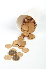 Coins in paper cup