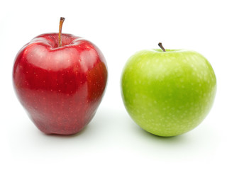 Green and Red Apples on white background