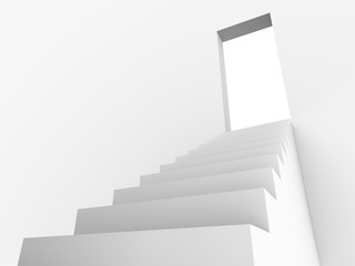 Monochromic 3d rendered image of stair to opened door