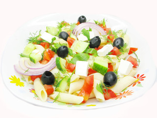 greek salad with vegetables and pasta