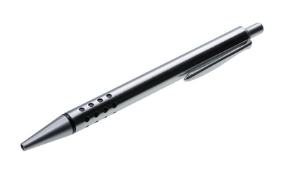 Shiny steel ball-point pen, hyper DoF, isolated