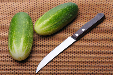 Cucumbers and knife