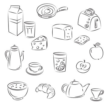 Vector Sketch Clipart Set "Breakfast food"