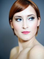 Portrait of pretty woman with pure healthy skin and natural make