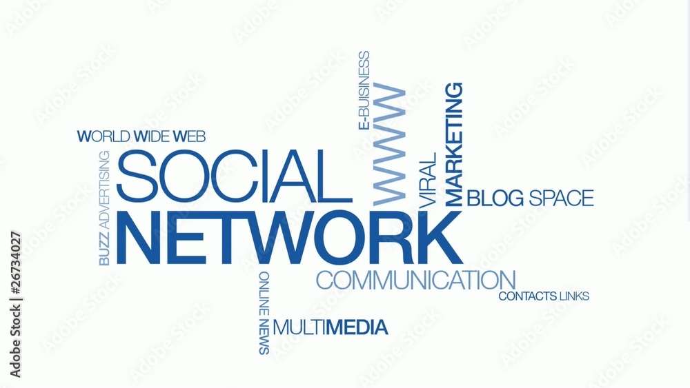 Wall mural blue text keywords web social network animation