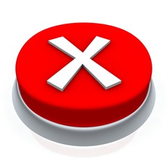 X mark round button 3d. Isolated on white.