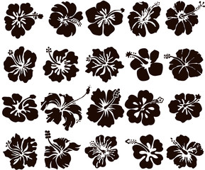 Hibiscus flower silhouettes set