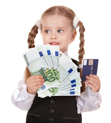 Happy child with money and credut card.