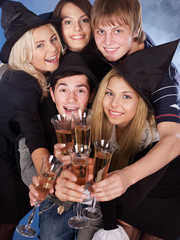 Group young people at nightclub.