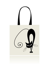 Black cat graceful, design of shopping bag