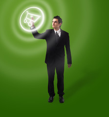 Business man pressing button