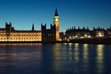 Houses of Parliament at twilight.