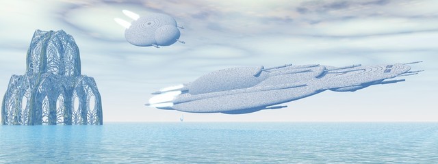 Raumschiffe über dem Wasserplaneten © Gerd Wolf