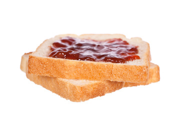 Two toast with strawberry jam