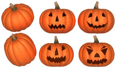 Halloween pumpkins over white