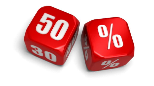 d&eacute; 50 pourcent soldes - fifty percent dice, sell