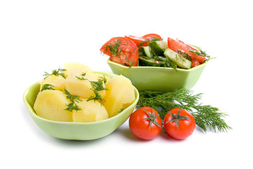 Potatoes and salad
