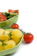 Potatoes and salad