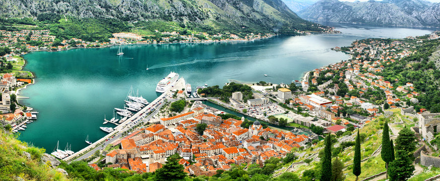 Panoramic view of Kotor bay and Kotor city, Montenegro
