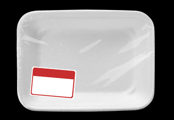 Empty food tray with label