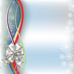 christmas greeting white bow on a blue