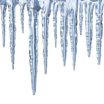 Icicles on white background - square format
