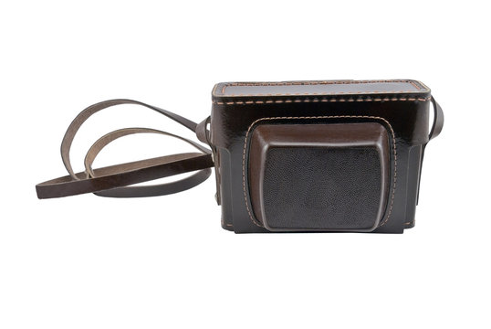 old brown leather camera case