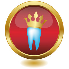 Tooth In Golden Crown,Button.Vector