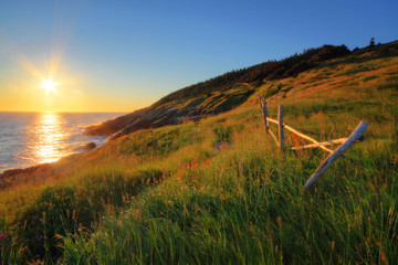 Newfoundland coastline at sunrise.