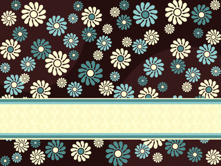 Brown horizontal retro banner with blue flowers