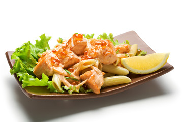 Salmon with Caviar and Noodles