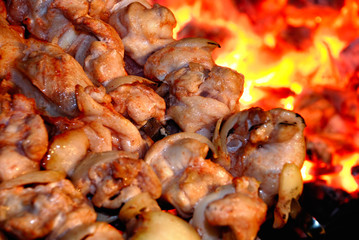Meat slices prepare on fire