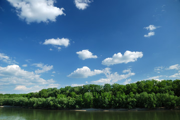 Summer landscape on blue sky background