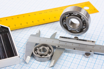 calipers, bearing and square