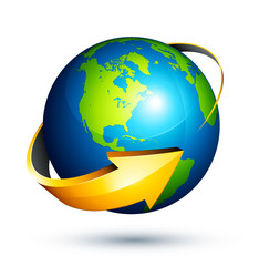 Planète terre flèche jaune