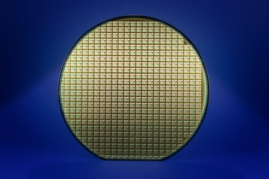 Silicon wafer with dark blue background