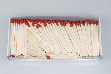 Matchbox containing matches on white background