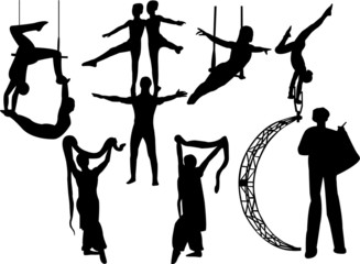 collection of circus artists silhouette - vector