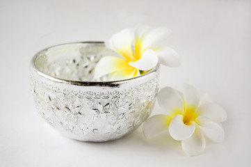 Fototapeta na wymiar srebrna chochla wody z kwiatem