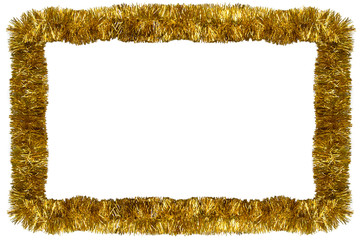 Gold Christmas garland, rectangular frame, isolated on white