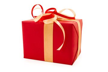 Red Gift Box with Red  and gold Satin Ribbon bow
