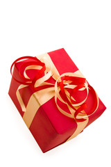 Red Gift Box with Red  and gold Satin Ribbon bow